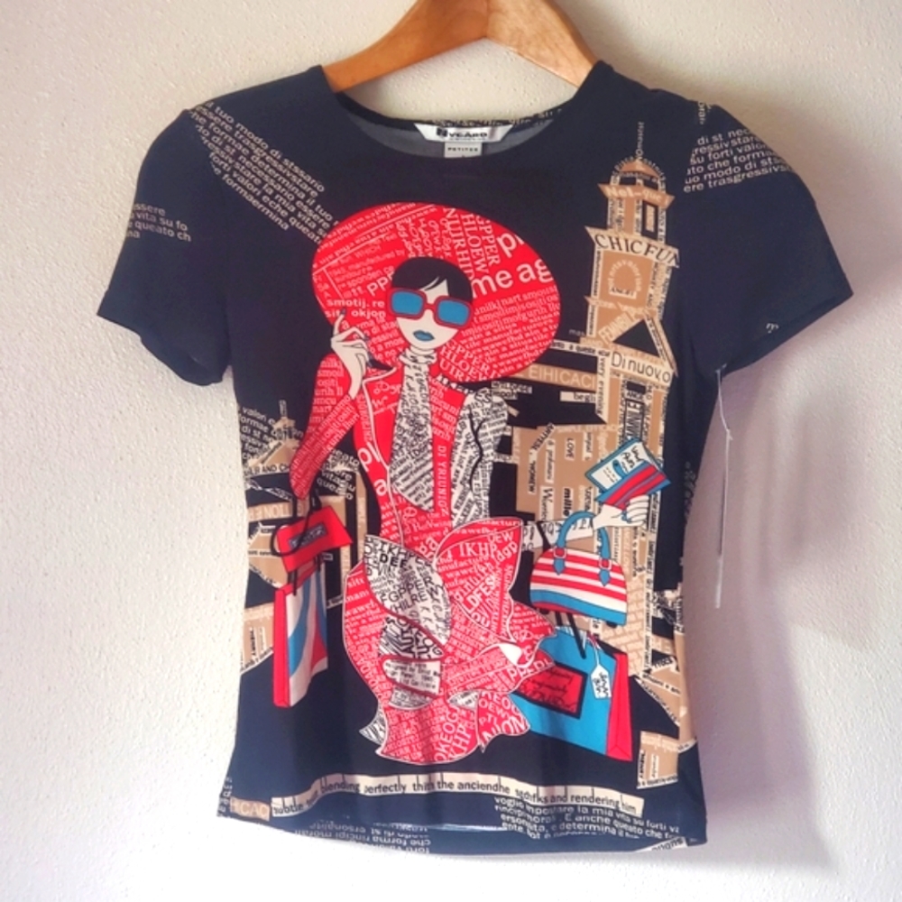 Black Blouse with Chic Woman & Fun Text Print